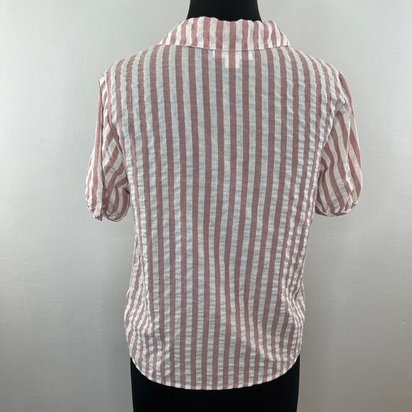 Velvet by Graham & Spencer Pink & White Striped Button-Up Short Sleeve Shirt S - Picture 4 of 6